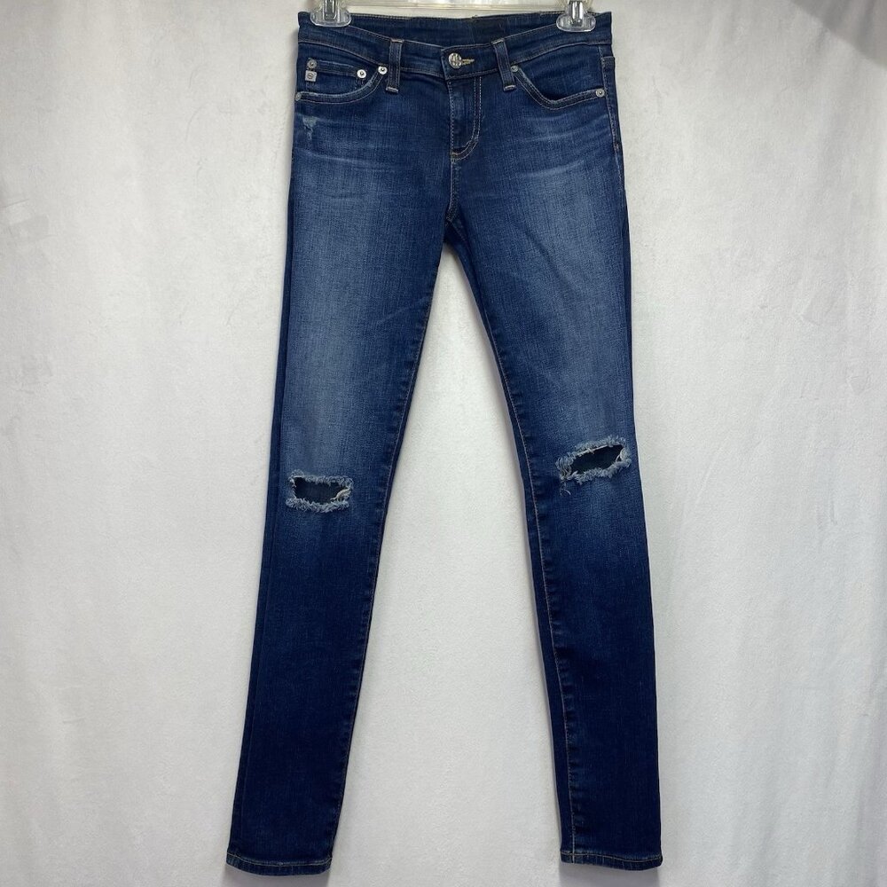 AG Adriano Goldschmied Low-Rise Distressed Jeans Women Size 25R Blue Medium Wash